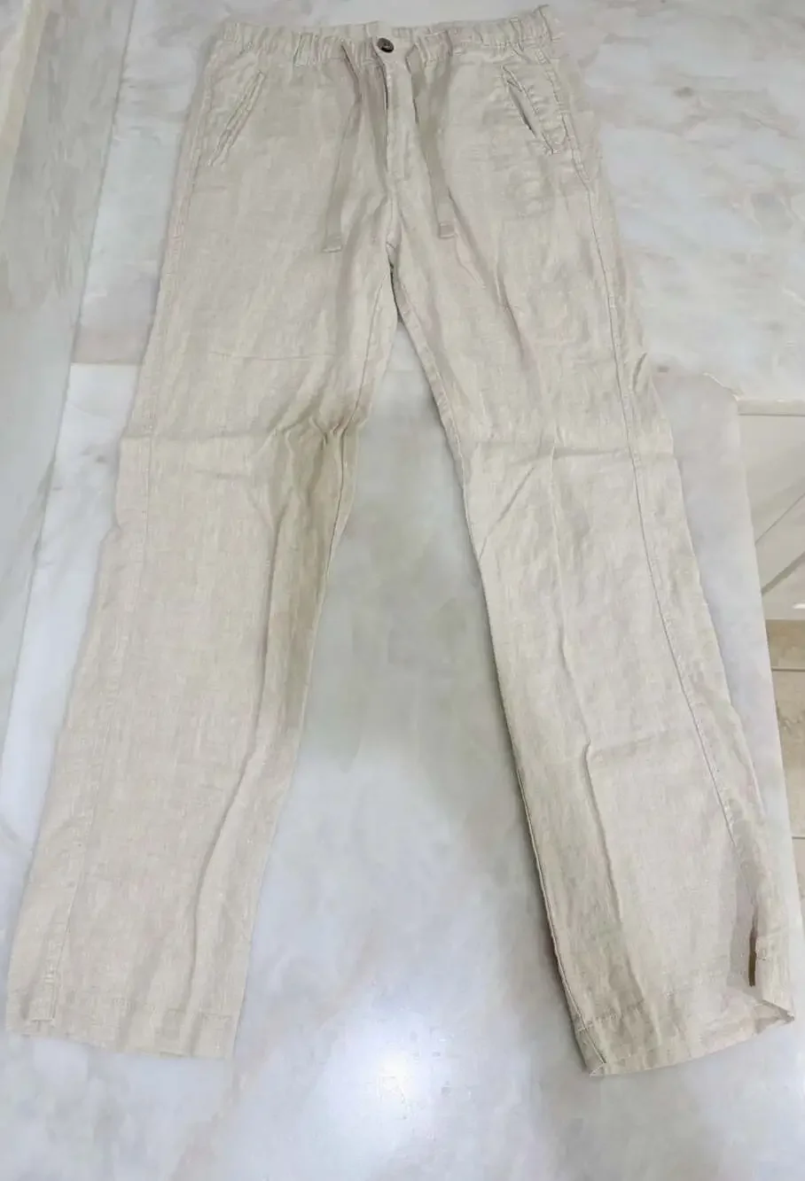 Tasso Elba Men's 100% Linen Drawstring Casual Pants Beige Size S